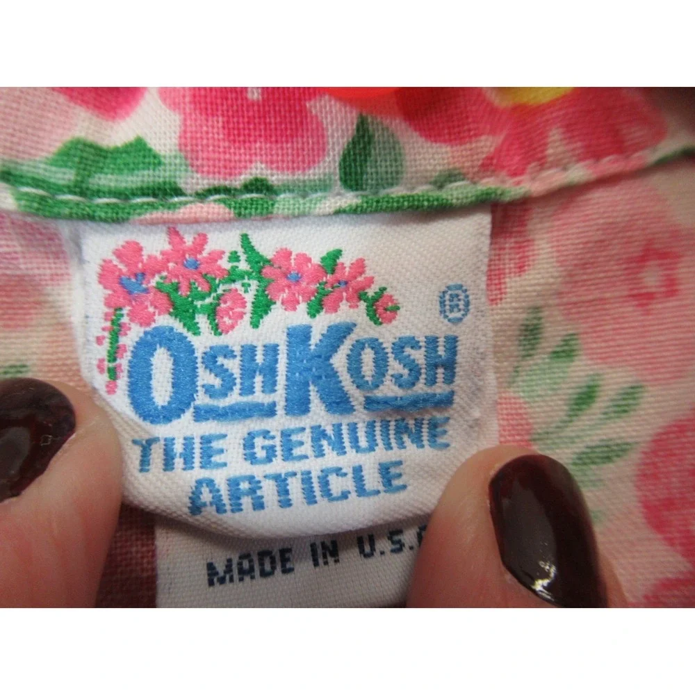 Vintage 90s Y2K OshKosh Pink Floral Pleated Dress Girls 6 Puff Sleeve HEMMED